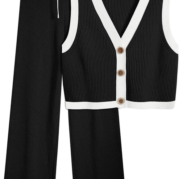Pants - Black and White Sweater Vest and Pants Set